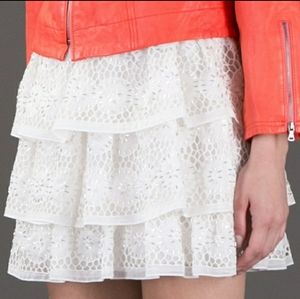 Alice + Olivia Silk beaded Ruba ruffle mini skirt